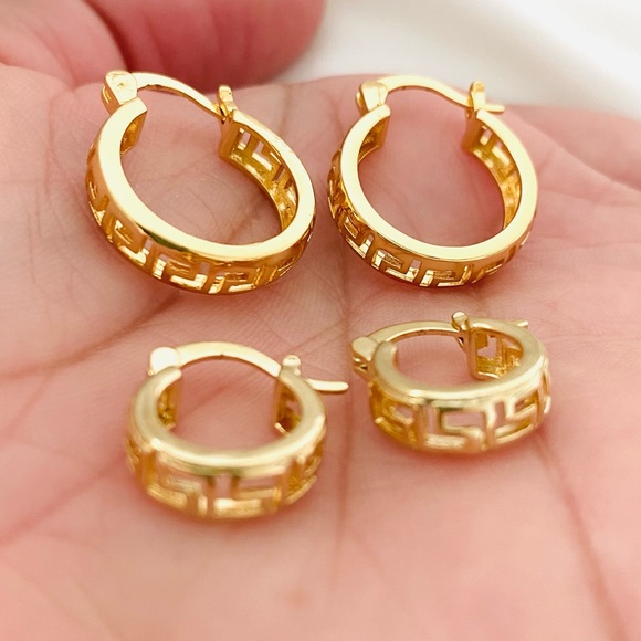 Greek Style Earrings, Small Greek Hoops - Picture 4 of 14